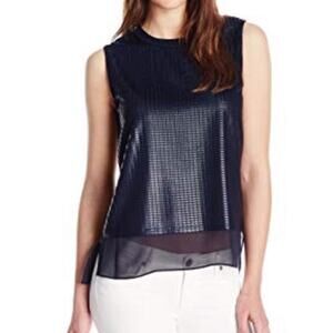 Vince sleeveless mesh overlay navy tank